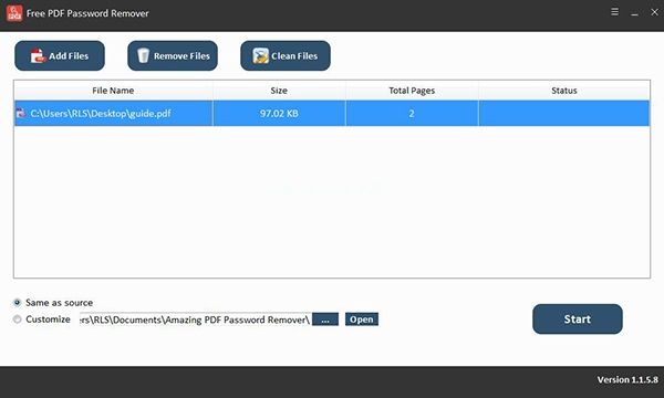 Free  PDF  Password  Remover使用图