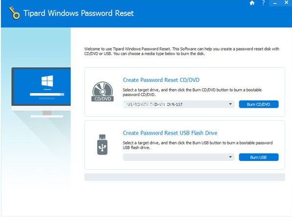 Tipard  Windows  Password  Reset界面