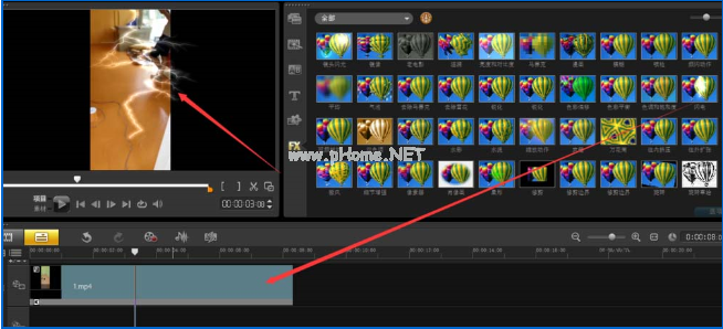 如何使用会声会影软件给素材添加闪电效果