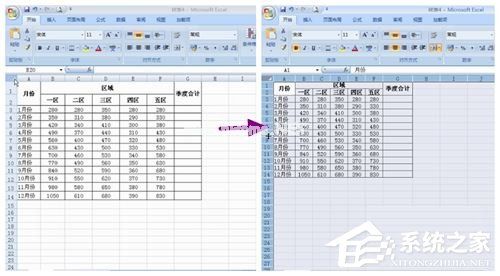 excel2007调整表格行列宽度步骤方法