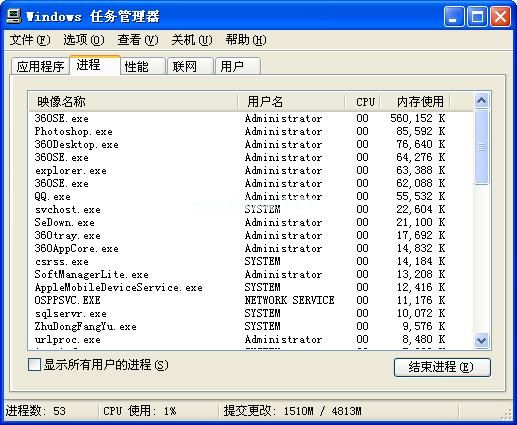 查看进程中的内存使用率