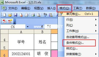 excel2003设置条件格式