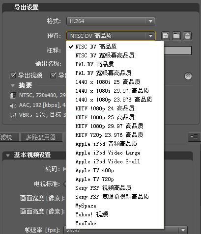 导出设置中的预置功能