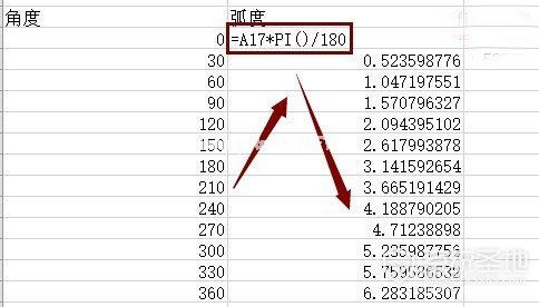 excel角度转弧度公式