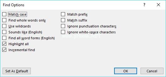 查找选项<b>Word</b> 2019