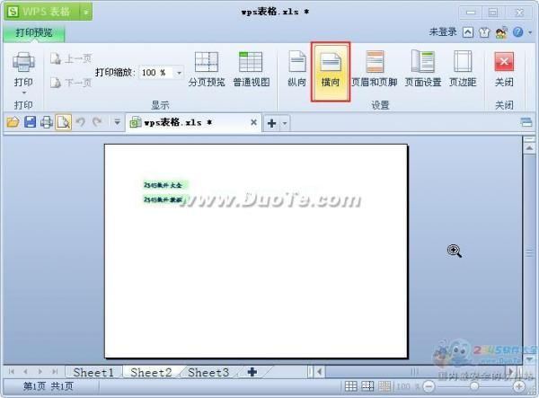 wps表格打印预览及设置