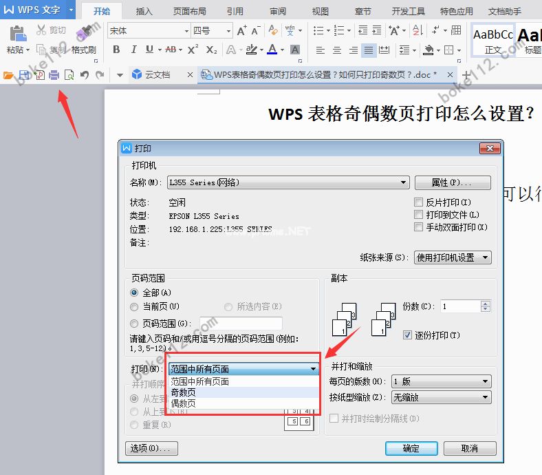 WPS如何设置打印奇数页和偶数页？