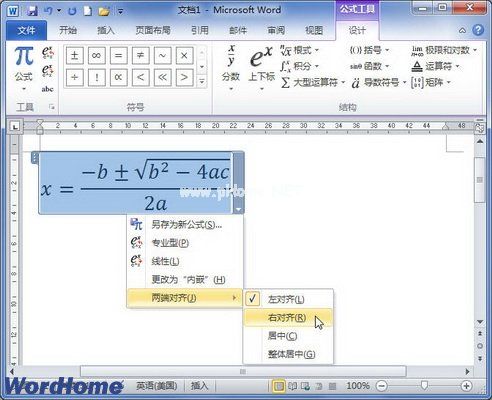 在Word2010中设置公式水平对齐方式 三联