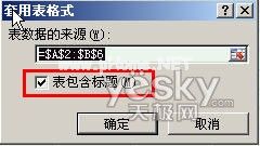  图示：为所选表格套用格式 在弹出的提示对话框中勾选表包含标题