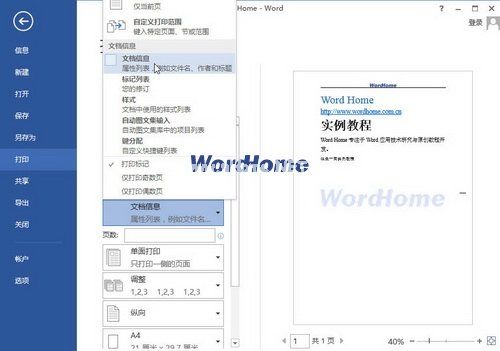 选择打印文档属性