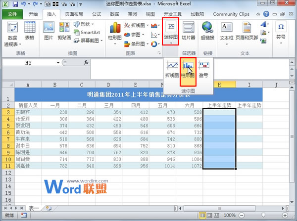 Excel2010中活用迷你图制作走势表  三联